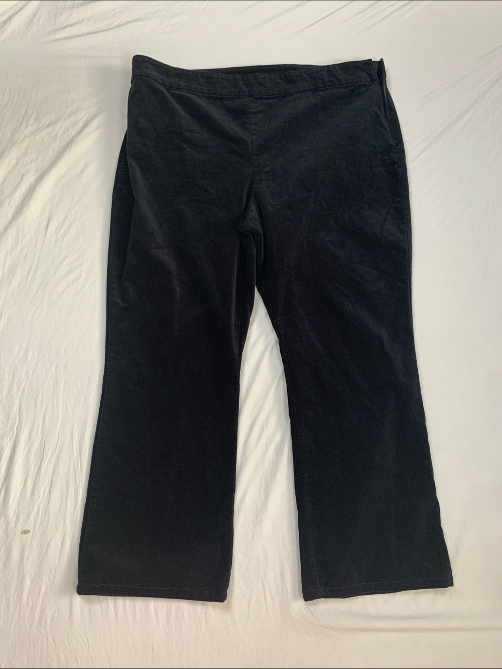 Eileen Fisher Sz XL Black VELOUR Side Zip Pull-On Pants Classic Relaxed Fit EUC